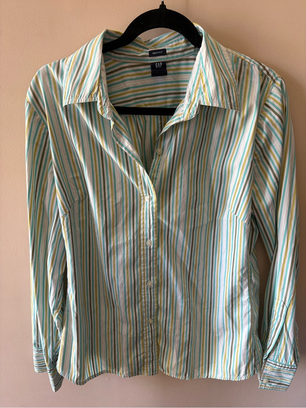 GAP Striped Button-Up Shirt in Light Blue & Yellow - oversized coastal preppy